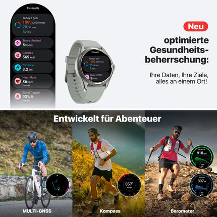 TicWatch Pro 5 Enduro Slate nutikell meestele Android Wear OS nutikell 90h aku 110+ treeningrežiimi 7/24 pulss 5ATM GPS kompass Ei ühildu iPhone'iga