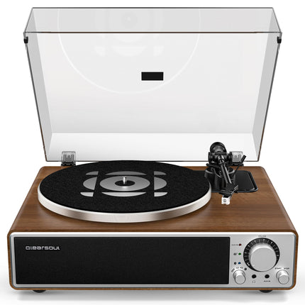Qlearsoul ONE-Q plaadimängija, kõik-ühes HiFi plaadimängija sisseehitatud kõlaritega, Bluetooth 5.4, Phono eelvõimendi, magnetiline helipea AT-3600L, 33/45 p/min, kaks kiirust