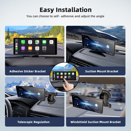 10,26-tolline juhtmevaba Carplay Android Auto ekraan, kaasaskantav autostereo 4K armatuurlauaga + 1080P tahavaatekaamera, Siri/Google Assistant, GPS-navigatsioon, Bluetooth, Mirror Link, FM, 64G TF kõikidele sõidukitele