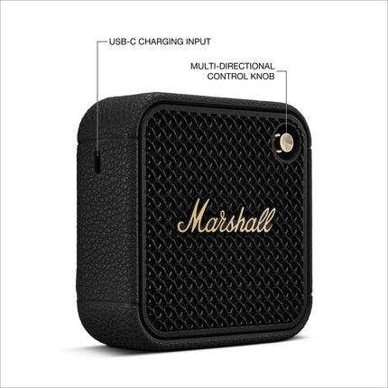 Marshall Willen II Wireless Bluetooth Speaker with 17+ Hours of Playtime and IP67 Waterproof Rating – Black and Brass