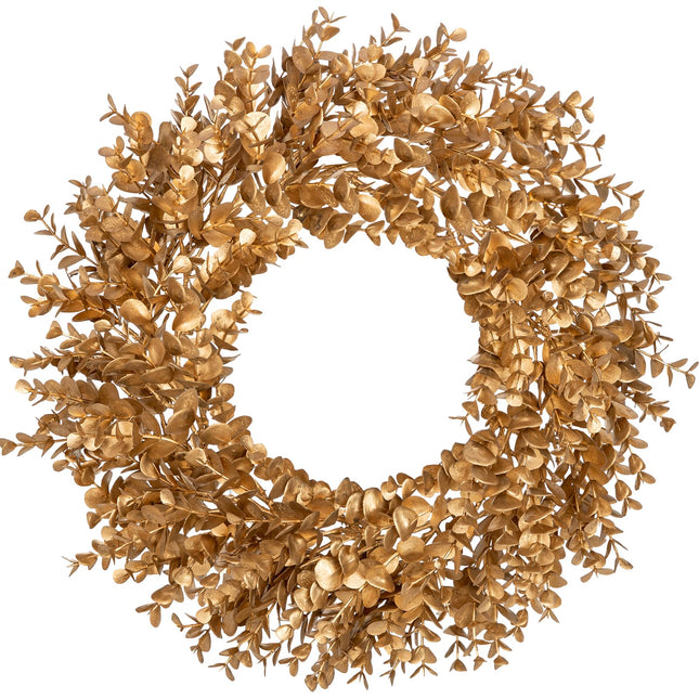 Arboruse jõulupärg, kunst eukalüptist pärg, kuldne 51 cm, jõuluvanik, uksepärg, jõulukaunistuseks mõeldud pärg, kunstpärjad jõulukaunistusteks, advendikaunistus, uksekaunistus, aknakaunistus, seinakaunistus