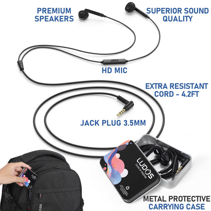 LUDOS FEROX Headphones In-Ear Headphones with Cable and Microphone, 5 Year Warranty, In-Ear Earphones, 3.5 mm Jack Earbuds, Rich Bass Earphones, Headphones for iPhone, iPad, Huawei, Samsung