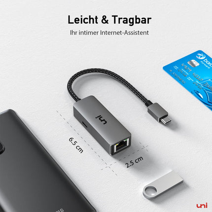 uni USB-C to Ethernet Adapter 100W PD, 1Gbps Gigabit RJ45 LAN Network Adapter with Power Delivery - Compatible with Laptop, MacBook Pro/Air, Dell XPS, iPad Pro