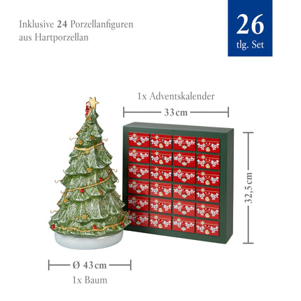 Villeroy &amp; Boch – Jõulumänguasjade mäluga advendikalendrite komplekt 26 osa 24 portselanist figuuriga, sh riputatav jõulupuu, 24 ust, jõulud, jõulukaunistused, portselan