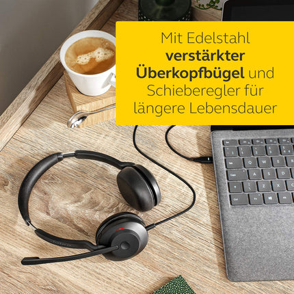Jabra Evolve2 30 peakomplekt – stereo mürasummutavad kõrvaklapid – UC sertifitseeritud – kahe mikrofoniga kõnetehnoloogiaga – USB-C kaabel – must
