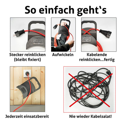 Cable Friend EI OLE ENAM KAABLISEGADUST Kaablikerija Kaablihoidik Kaablikorraldaja Kaablirull Kaablihoidik Kaablitrummel Kaablihaldus Valguslambid Painduv voolik Elektriauto laadimiskaabel Seinakarp