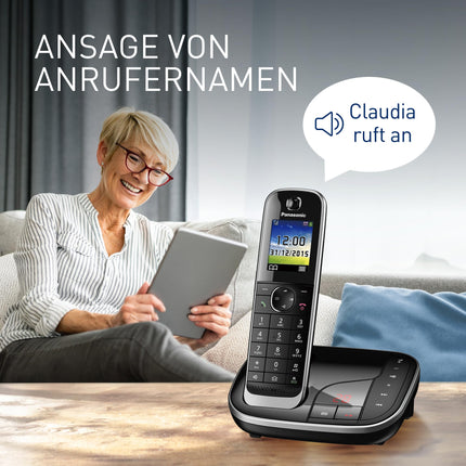 Panasonic KX-TGJ320GB Cordless Phone with Answering Machine, Hands-Free, Color LCD, DECT Security, Low Radiation, Long-Lasting Battery, Black