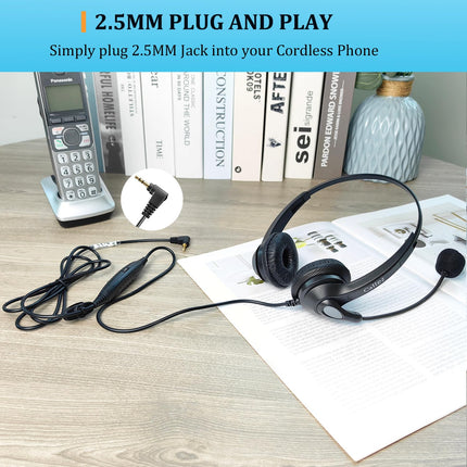 Callez 2.5mm jack headset telephone with microphone noise cancelling, cordless landline headphones for Panasonic Gigaset C430A CL660HX Polycom Cisco SPA cordless landline telephones