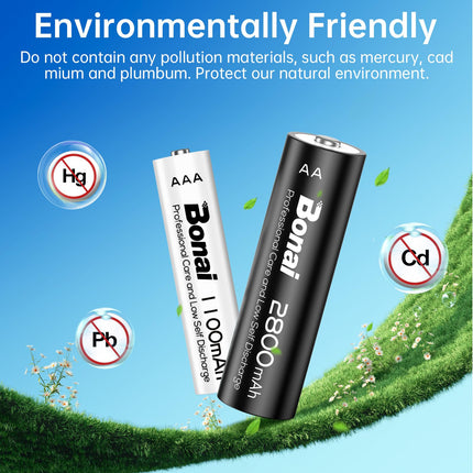 BONAI AA AAA 2800/1100mAh 24 tk laetavaid akuid, suure mahutavusega 1,2 V AA/AAA aku, NI-MH laetavad akud, HR6/HR03 laetav aku, madal isetühjenemine