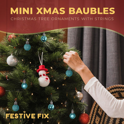 Festive Fix 25 jääsinist miniatuurset purunemiskindlat jõuluehte - läikivad, matid ja sädelevad jõuluriputused - kerged ja vastupidavad jõulukaunistused jõulupuudele, koju, pidulikule otstarbele