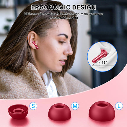 Bluetooth-kõrvaklapid, juhtmevabad Bluetooth 5.3 spordikõrvaklapid 4 ENC-mikrofoniga, basstereo ja 42-tunnine mänguaeg, IPX7 veekindlad kõrvaklapid, LED-akunäidik, ühildub iOS-i ja Androidiga, punane