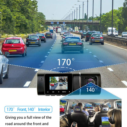 abask J05 autoregistraator 1080P esikaamera seestpoolt 32GB SD-kaardiga, 310° lainurkvaade, parkimiskaamera, liikumistuvastus, infrapuna öine nägemine, G-andur, tsükkelsalvestus, HDR, aku