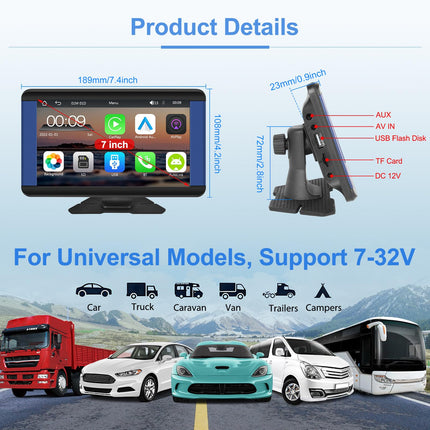 Podofo juhtmevaba Carplay autoraadio kaasaskantav Android Auto 7-tolline juhtmevaba autostereo vastuvõtja 1080P tahavaatekaamera, Carplay ekraan Bluetooth Mirror Link Siri FM AUX-iga