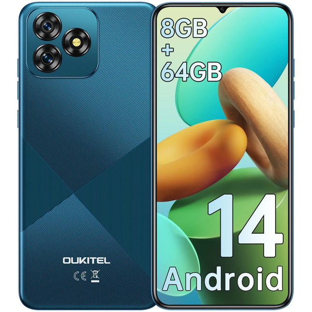 OUKITEL C53 Android 14 nutitelefon lukustamata - 8GB+64GB/1TB laiendatav mobiiltelefon ilma lepinguta, kaheksatuumaline 6,6" HD+ nutitelefon, 13MP+5MP kaamera 4300mAh, 4G kahe SIM-kaardiga lukustamata mobiiltelefonid, näotuvastus/GPS, sinine