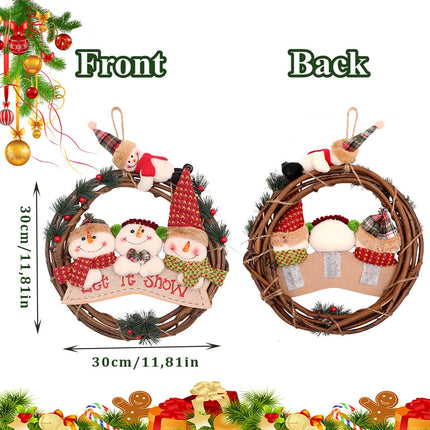 Christmas wreath snowman, 30cm Christmas decoration garland elk, Christmas wreath door wreath outdoor decoration, snowman Advent wreath, suitable for Christmas door, window, fireplace, living room decoration (B)