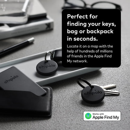 Chipolo Spot komplekt - 2x ÜKS + 1x kaart - võtme- ja rahakotiotsija, Bluetooth-jälgija võtmetele, rahakott - töötab Apple Find My rakendusega (ainult iOS) (Near Black)