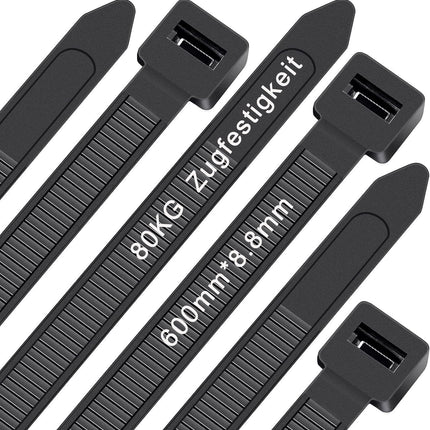 Cable ties black 600mm x 8.8mm, WLEAD 50 pieces extra strong cable ties with 80kg tensile strength UV-resistant large nylon plastic self-locking multifunctional cable ties
