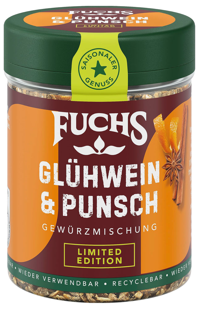 Fuchs Gewürze - hõõgveini ja punši vürts - jõuluvürtsi segu veini ja punši jaoks - valmistatud looduslikest koostisosadest - 40 g korduvkasutatavas, taaskasutatavas purgis