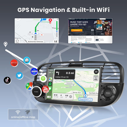 2G+64G juhtmevaba Carplay Android autoraadio FIAT 500 2007-2015 7-tollise puutetundliku ekraaniga autoraadio Android automaatse navigatsiooniga GPS WiFi peegliühendusega Bluetooth FM/RDS/DVR/EQ/DAB+/SWC tahavaatekaamera
