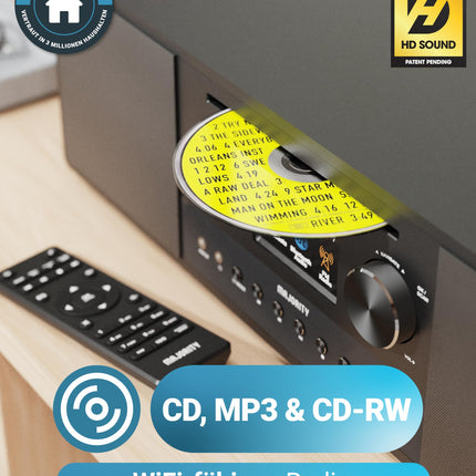 Internetiraadio CD-mängija ja Bluetoothiga | 120 W 2.1 stereo DAB-raadio sisseehitatud subwooferiga | WiFi-ühendusega internetiraadio Spotify Connecti, taskuhäälingusaadete ja FM-iga | Värviline ekraan | Majority Quadriga internetiraadio