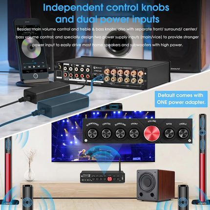 Nobsound HiFi 5.1 Channel Bluetooth Amplifier Stereo Home Theater Power Amp Subwoofer Amplifier Audio Amplifier