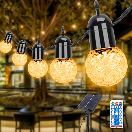 Aourow LED Solar String Lights Outdoor, 25 Bulbs 15.5m Decorative Lamp IP44 Waterproof with 4 Brightness Levels and 4-Level Time Setting, Outdoor Lighting for Garden, Party, Festival, Warm White