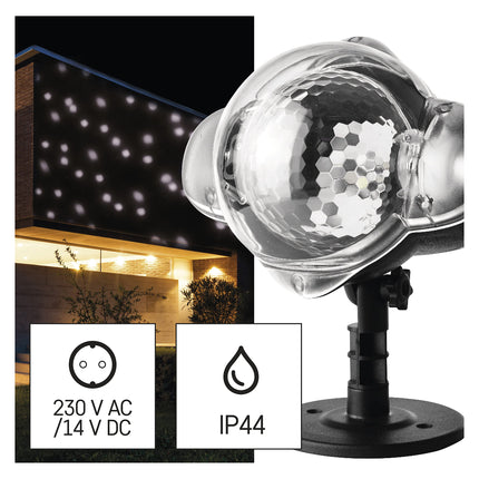EMOS Snowfall LED Projector, white, flying snow, effective wall lighting, facade, wall and masonry projection, IP44, Christmas lighting for indoor and outdoor use, 3m cable, black, DCPC03