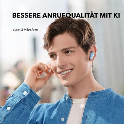 Soundcore by Anker P20i juhtmevabad Bluetooth-kõrvaklapid, 10 mm draiverid, Bluetooth 5.3, kohandatav ekvalaiser, 30-tunnine mänguaeg, IPX5 veekindlus, 2 tehisintellektiga mikrofoni, eraldi kasutatavad (helesinine)