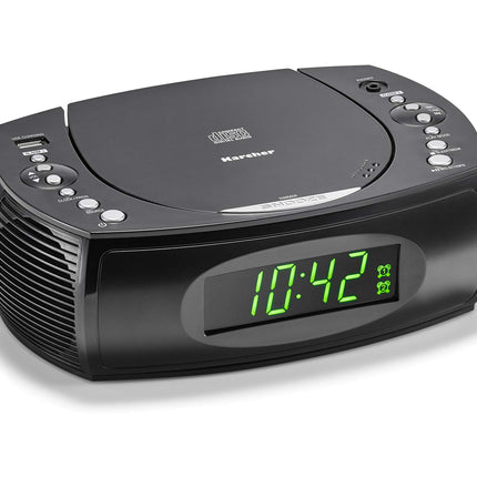 Karcher UR 1308 - Raadioäratuskell CD-mängija ja raadioga (FM), äratuskell kahe reguleeritava äratusajaga, unetaimer, hämardatav ekraan, kellraadio, USB laadimisfunktsioon, must