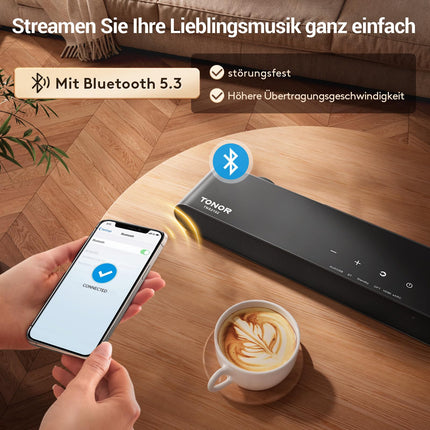 TONOR TV heliriba subwooferiga, 2.1 kanaliga heliriba telerile/arvutile, 5.3 Bluetooth-kõlar telerile, 3 ekvalaiseri režiimi/BASSMX/DSP/3D ruumiline heli, kodukino helisüsteem, HDMI ARC/optiline/AUX/USB