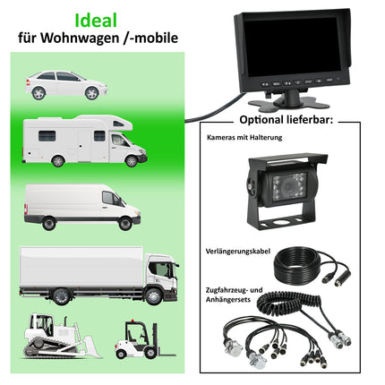 VSG24 13114 – 7“ professional van reversing monitor, TFT monitor including accessories, e-approval, distance lines, 12-24 V