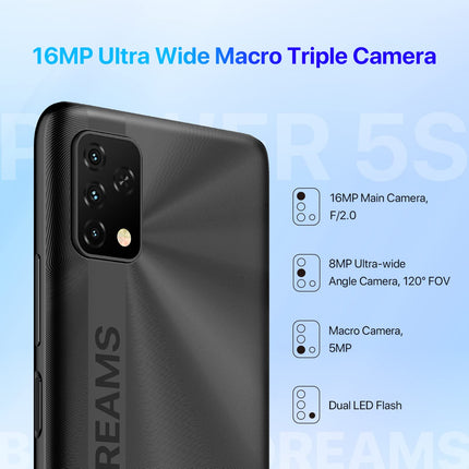 UMIDIGI nutitelefon ilma lepinguta, 4GB+32GB kaheksatuumaline mobiiltelefon soodsalt, 6150mAh aku, mobiiltelefon ilma lepinguta, 6,53" HD+ ekraan, 16MP+8MP, 3 kaardipesa, kahe SIM-kaardiga 4G mobiiltelefonid/OTG (must)