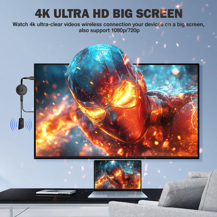 AT-MIZHI juhtmevaba HDMI-adapter Miracasti jaoks - 4K HD-ekraaniga WiFi voogedastuseks nutitelefonist telerisse/monitori/projektorisse. Toetab Airplayd/Miracasti/DLNA-d Androidile/Windowsile/iOS-ile/Mac OS-ile.