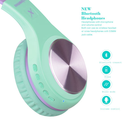 Riwbox Bluetooth kõrvaklapid, XBT-80 kokkupandavad juhtmevabad stereo kõrvaklapid mikrofoni ja helitugevuse regulaatoriga, kaabliga või ilma, arvuti/mobiiltelefonide/teleri jaoks (roheline ja lilla)