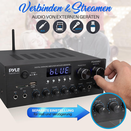 Pyle HiFi võimendi, HiFi stereo võimendi, minivõimendi, Bluetooth võimendi, võimendi, 300W HiFi vastuvõtja, stereovõimendi, Bluetooth võimendi - MP3, USB, SD, AUX, RCA, mikrofon, kõrvaklapid, FM