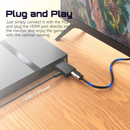 MAYFLASH PS2-HDMI muunduri adapter, videomuundur PS2 HDMI muundur 3,5 mm audioväljundiga HDTV HDMI monitori jaoks, ühildub kõigi PS2 kuvarežiimidega