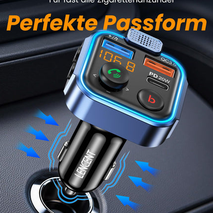 LENCENT 38W FM-saatja auto Bluetooth V5.3, raadio, sügav bass, kiire autolaadija, sigaretisüütaja, auto Bluetooth-adapter, vabakäesüsteem, mürasummutusmikrofon, lüliti