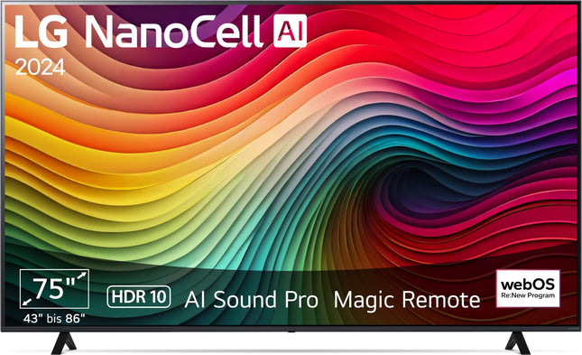 LG 75NANO81T6A TV 75" (190 cm) NanoCell TV (α5 Gen7 4K AI processor, webOS 24, HDR10, up to 60Hz) [Model year 2024]