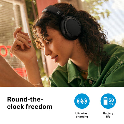 Sennheiser ACCENTUM Plus juhtmevabad Bluetooth-kõrvaklapid – optimaalne helikvaliteet kiirlaadimise, 50-tunnise akuea ja adaptiivse hübriid-ANC-ga – valged