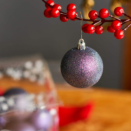 Heitmann Deco Christmas tree - set of 18 - balls - Christmas tree - Christmas balls - purple - gloss - glitter - diameter: approx. 6 cm