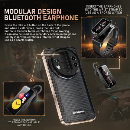 OUKITEL WP200 PRO 5G Outdoor Mobile Phone with SmartWatch, 72GB RAM+1TB ROM Android 15 Outdoor Smartphone Without Contract, 6.7" FHD+120Hz AMOLED Display, 8800mAh/45W, 108MP+32MP, 5G Dual SIM/NFC/GPS/Earbuds/AI