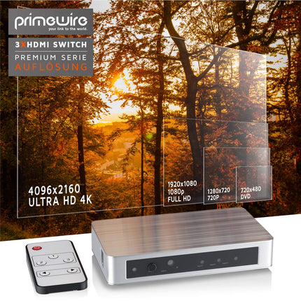 CSL - HDMI-lüliti 4k 60Hz kaugjuhtimispuldiga - 3 sisendit, 1 väljund - 3 pordiga Ultra HD-lüliti - automaatne lülitus - Ultra HD 4096x2160-36-bitine sügavvärv - HDCP