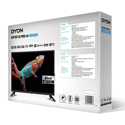 DYON Enter 32 Pro X2-80 cm (32-tolline) televiisor (kolmekordne tuuner (DVB-C/-S2/-T2), hotellirežiim, USB-meediapleier)