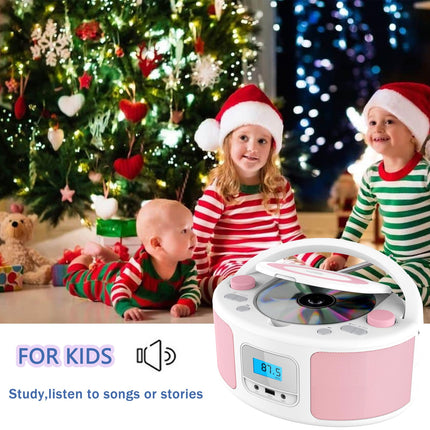 Kaasaskantav CD-mängija Boombox Bluetoothiga | Pult | FM-raadio | USB | MP3 taasesitus | Ühildub CD-R/CD-RW plaatidega (roosa + valge)