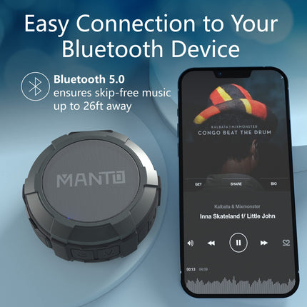 MANTO Bluetooth Speaker, IPX5 Waterproof, Portable Shower Speaker, 12h Battery, Stereo Sound, Mini Music Box with Micro SD Support for Outdoor &amp; Travel..y