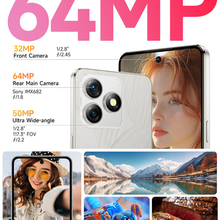 Ulefone Note 18 Pro lukustamata mobiiltelefon, 12 GB + 256 GB / 2 TB laiendatav, 64 MP + 32 MP kaameraga nutitelefon ilma lepinguta, 6,78-tolline HD+ ekraan, 5450 mAh aku, Android 14 nutitelefon, OTG/NFC/GPS/kaks SIM-kaarti - must
