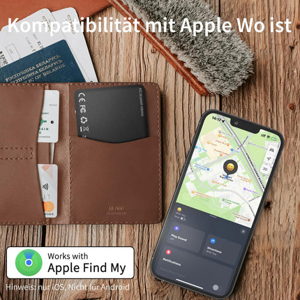 WAFTING Slim Wallet Tracker Card, Rechargeable Wallet Finder Compatible with Apple Find My App (iOS Only), Wallet Tracker for Travel Suitcase, Purse (2 Pack)