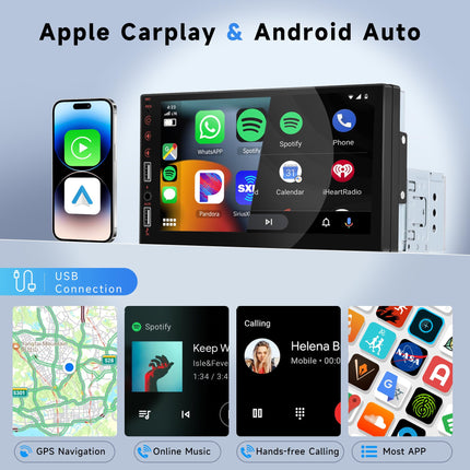 A-apple Carplay autoraadio 1 DIN Android Auto Mirror Link Bluetoothiga 7-tolline puutetundliku ekraaniga autoraadio Bluetooth Handsfree FM-raadio USB/AUX/TF/EQ Roolil juhtimine tahavaatekaamera