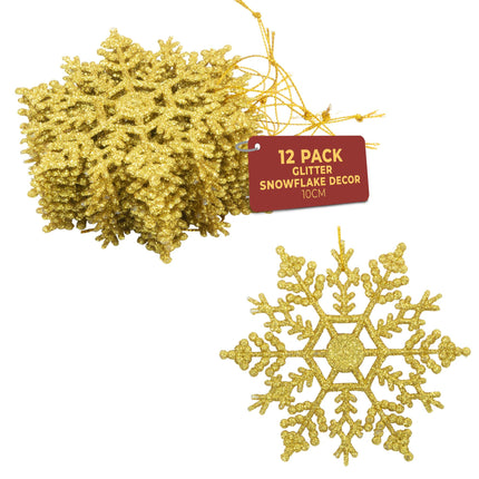 Festive Fix Hanging Glittering Snowflake Decorations, 12-10 cm, Christmas Ornaments in Multiple Colors, Easy to Hang, Stunning Decoration for Indoor and Outdoor Parties