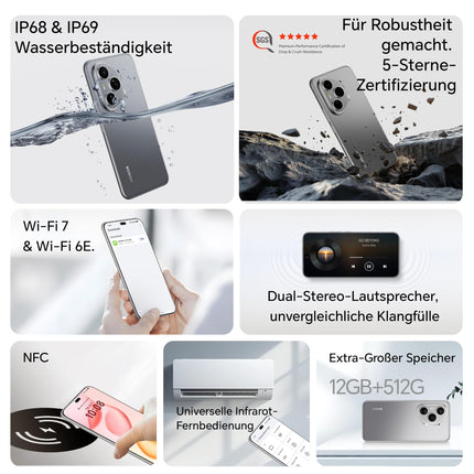 HONOR 400 Pro 5G nutitelefon, 512 GB/12 GB muutmälu, lukustamata Android-telefon ilma lepinguta (6,7-tolline ekraan, 200 MP + 50 MP + 12 MP kolmekordne tagakaamera, kahekordne SIM-kaart, NFC, Android 15), kuuhall